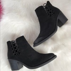 Qupid  Black Suede Booties